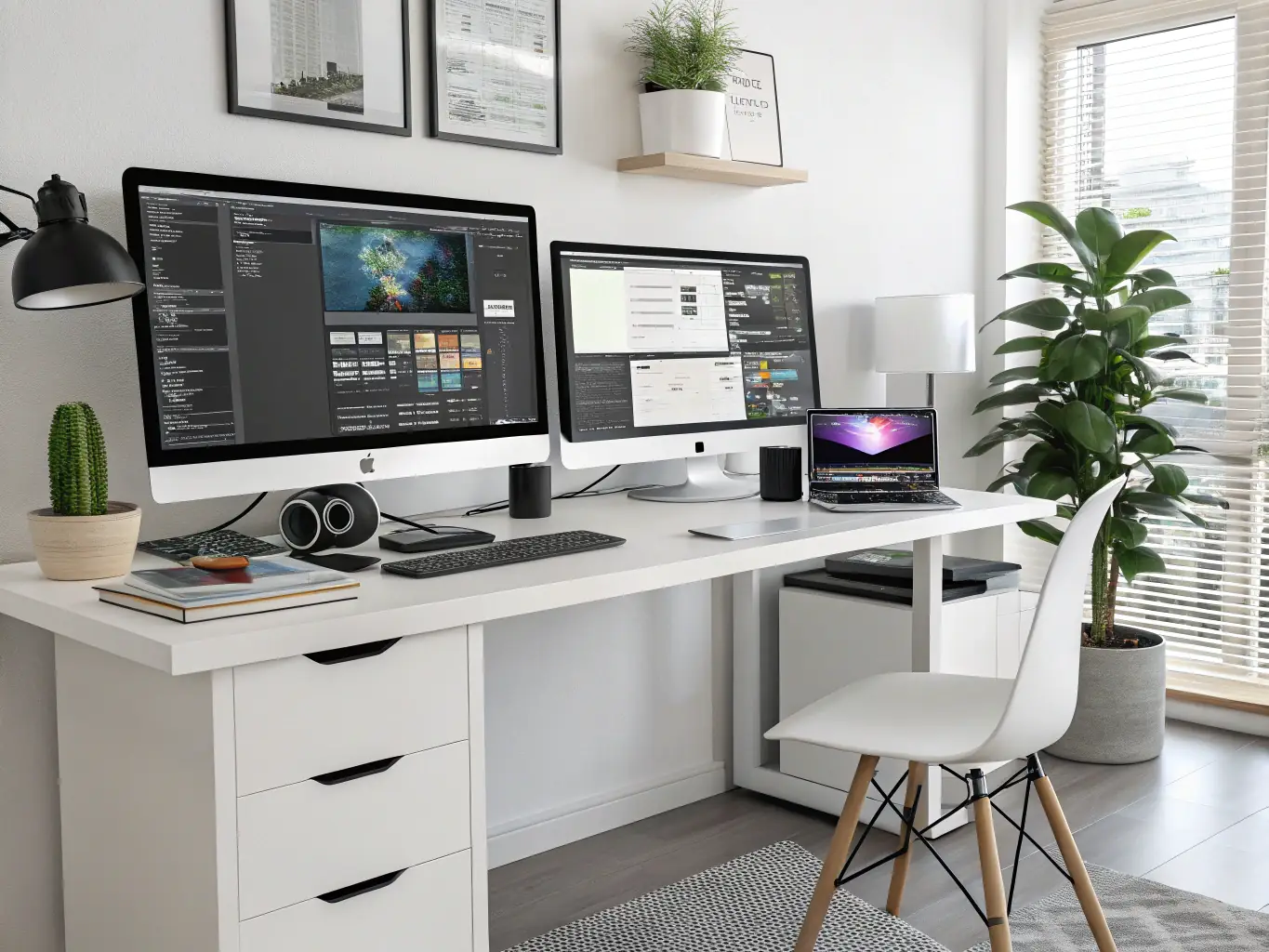 A high-resolution image of a modern AI development workstation with multiple screens displaying code and hardware components, representing Software and Hardware Reviews.